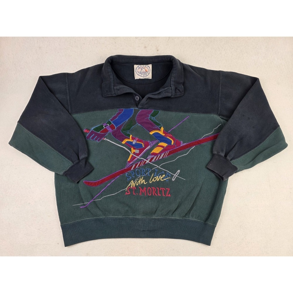 Vintage St Moritz‎ Sport Ice With Love Italy Made 90s Size XL Green Embroidered